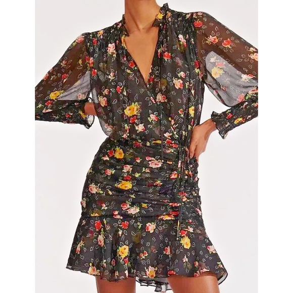 VERONICA BEARD Floral ARMERIA RUCHED Smocked SILK Mini Dress Size 18 NEW $595 - Picture 3 of 7